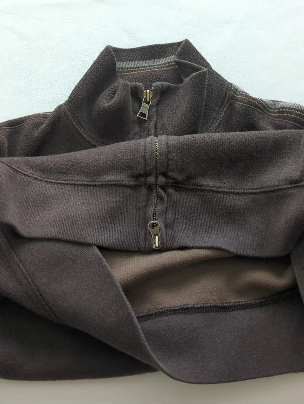 Banana Republic Gray 100% Cotton Full Zip Sweater Striped Accent On Sleeve Sz M